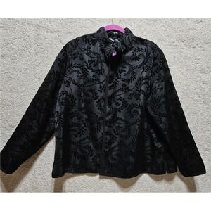 Reversable Black Floral‎ Tapestry Jacket Button Front Elegant Career Women's